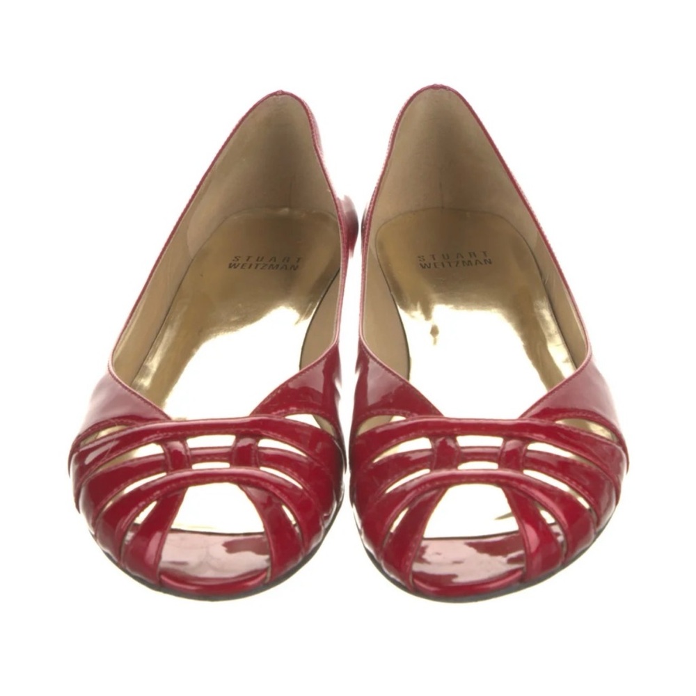 Stuart Weitzman Red Patent Peep-Toe Wedge Flats Size 10M - Picture 1 of 10
